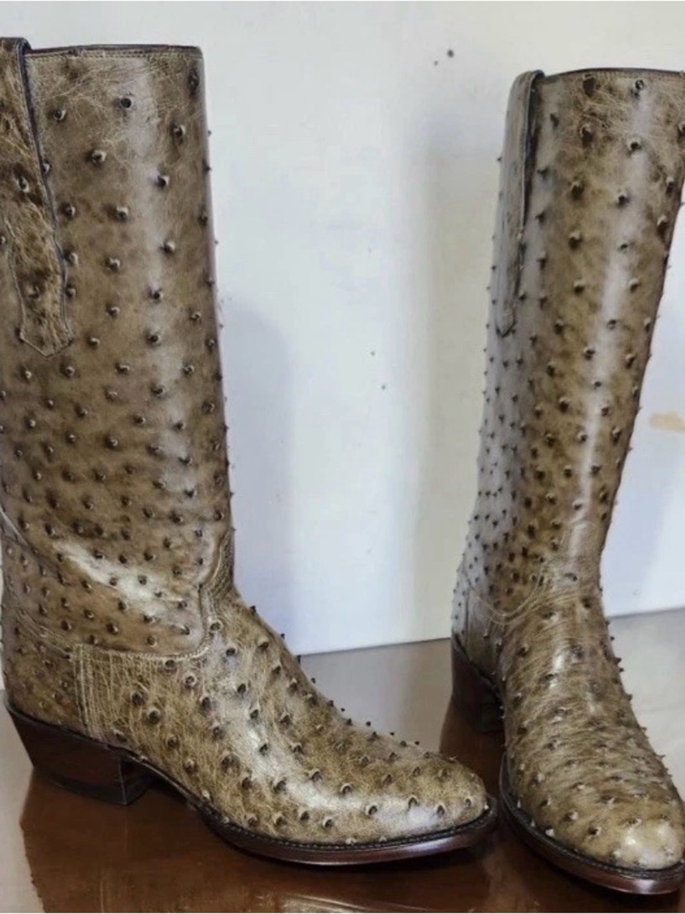 Mens Ostrich- Boots in Olive Brown